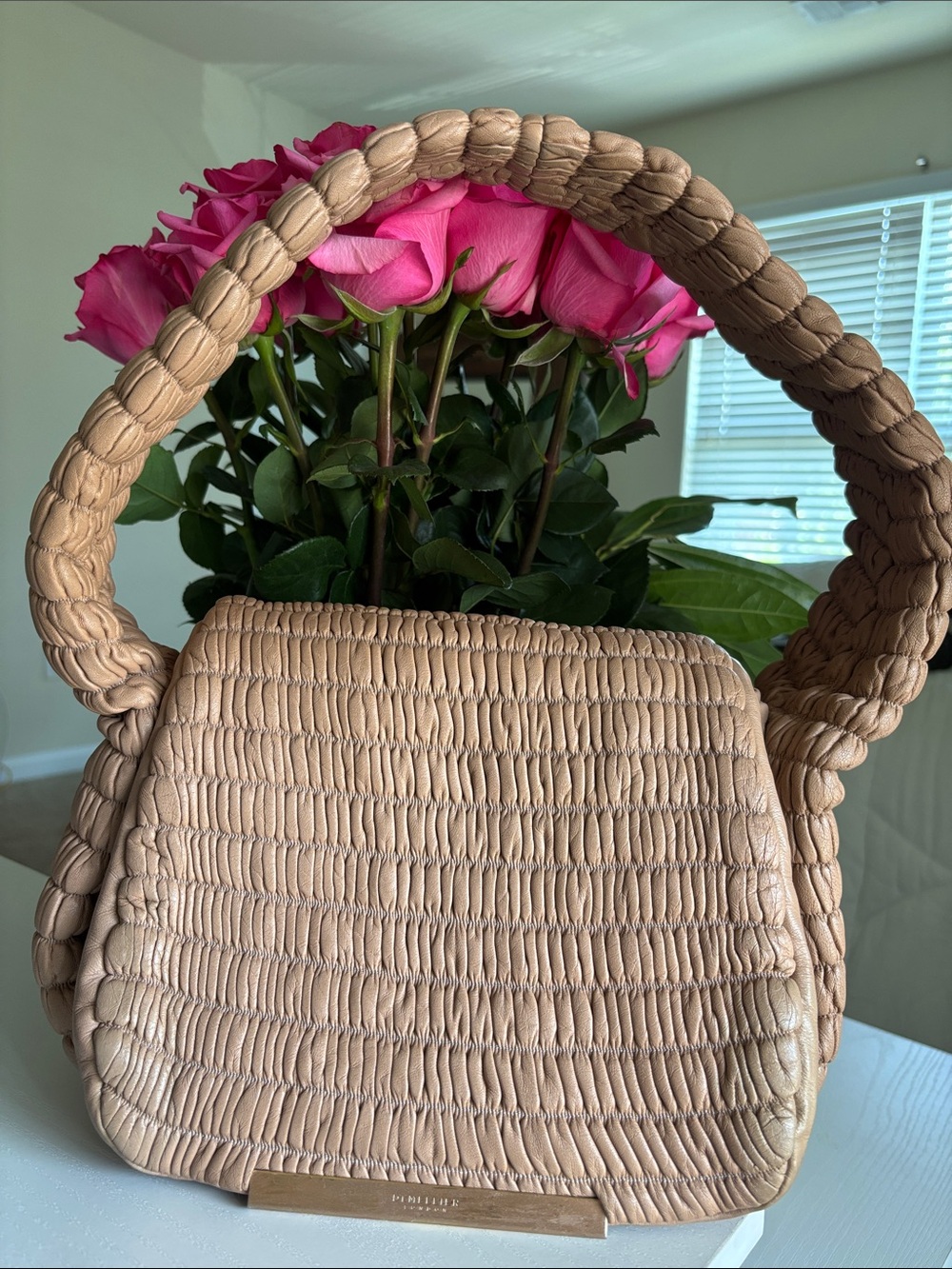 DeMellier Woven Shoulder Bag in Beige Tan